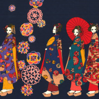Cotton 'Geisha' fabric, Navy - KTS-2479F