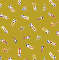 Kokeshi Dolls, Mustard, 100% cotton