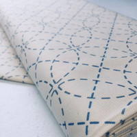 Stencilled Sashiko Fabric Interlocking Circles Ecru Stencilled Sashiko Fabric Interlocking Circles Ecru