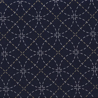 Stencilled Sashiko Fabric Interlocking Circles Black Stencilled Sashiko Fabric Interlocking Circles Black