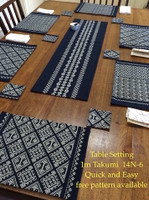 Takumi Printed Cotton Fabric Kogin Patterns Navy Blue 14N-6B