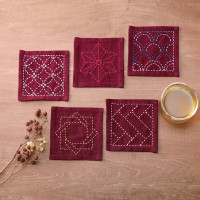 Sashiko Coaster Collection Deep Red TC-3