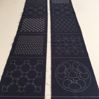 Seven Patterns Pre-stencilled Sashiko Panel Navy Seven Patterns Pre-stencilled Sashiko Panel Navy