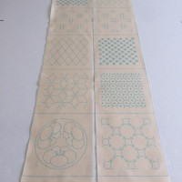 Seven Patterns Pre-stencilled Sashiko Panel Ecru  Seven Patterns Pre-stencilled Sashiko Panel Ecru