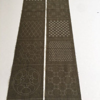 Seven Patterns Pre-stencilled Sashiko Panel Moss Green Seven Patterns Pre-stencilled Sashiko Panel Moss Green