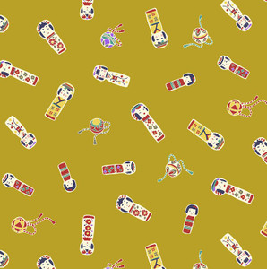 Kokeshi Dolls, Mustard, 100% cotton