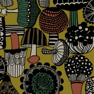 Mushrooms on mustard, printed canvas 100% cotton Mushrooms on mustard, printed canvas 100% cotton