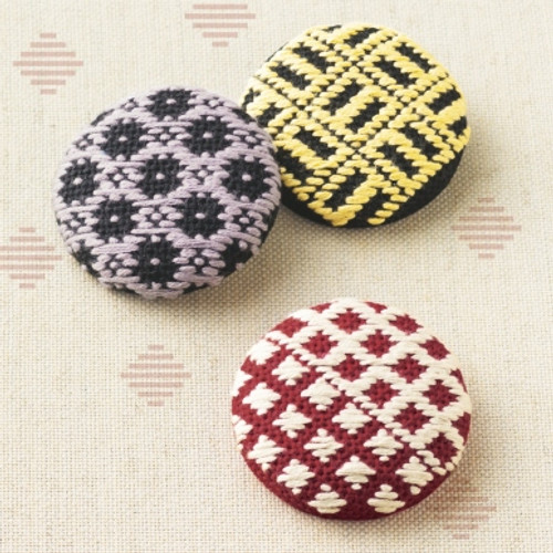 Kogin Embroidery Covered Button Kit - Geometric Set 3