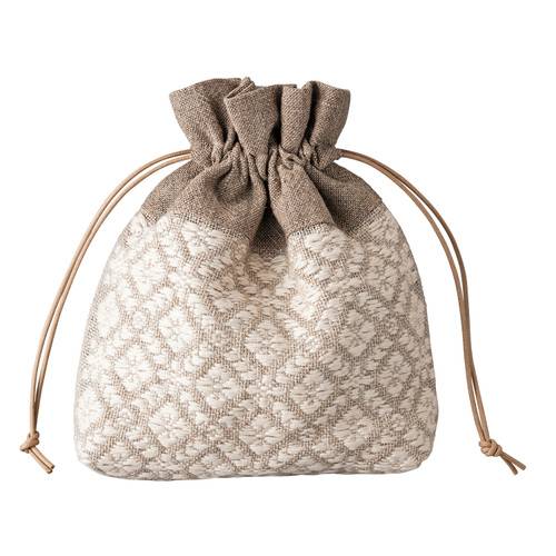 Drawstring Bag with Japanese pattern, Kimono and linen (Small