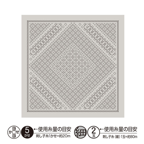 Sashiko Sampler Morning Glory Pale Grey H-13109