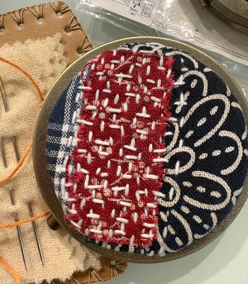 Compact mirror blank for boro, sashiko, or embroidery. 