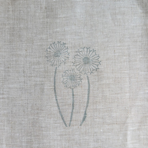 'Three Dandelions' Stamped on Natural Linen