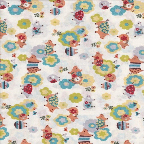Printed Cotton Fabric Glitter Pigs White FCH-0314