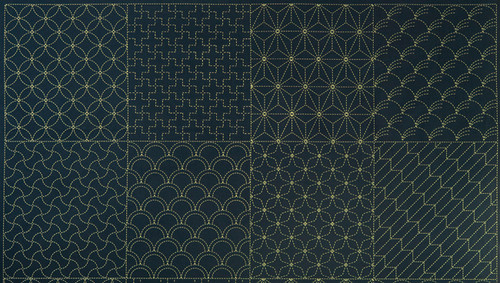 Stencilled Sashiko Fabric Panel Navy Blue