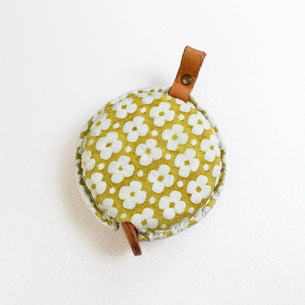 Tape Measure with Yuzen Leather Cover - Cohana -Yellow