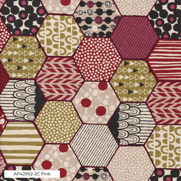 Image of printed 'canvas in patchwork style blue and green  Width: 110cm. Composition: 85% cotton, 15% linen