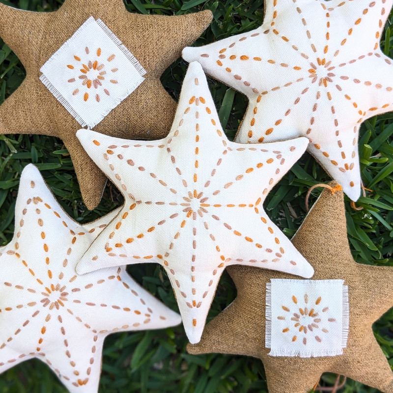 Sashiko Christmas Star Decoration Kit (5 pack) Gold