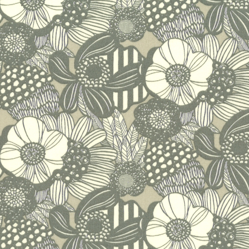 Kobayashi Fabric - Flowers - Grey
