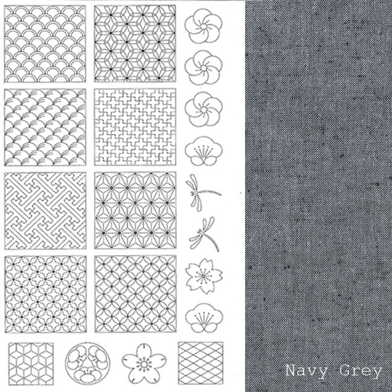 BeBe Bold Sashiko Panel #1 - Navy Grey - BBSP1-2512