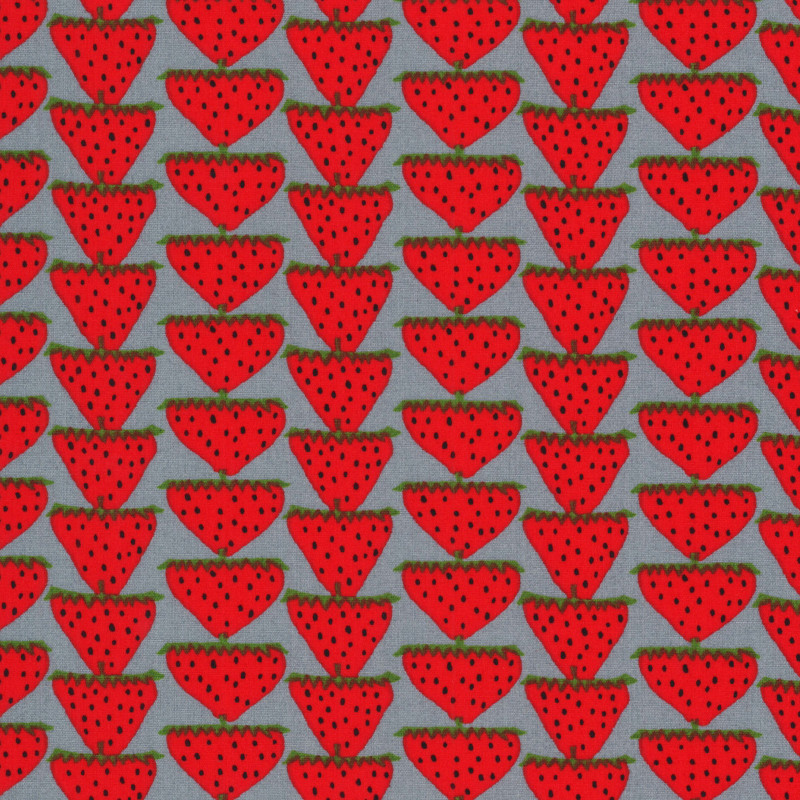 Kobayashi Fabric - Strawberries - Grey