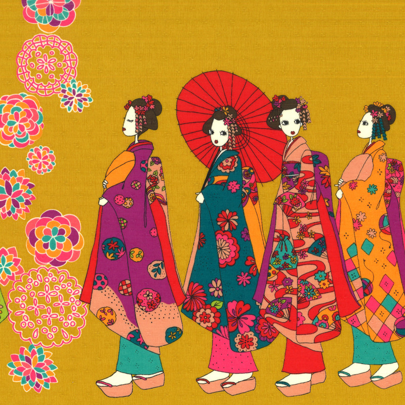 Cotton 'Geisha' fabric , Gold (KTS2479H)