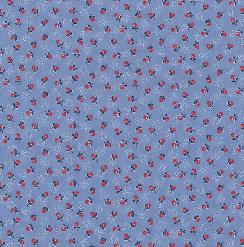 Printed Cotton Fabric Floral Small Roses on Blue PB12285S-F