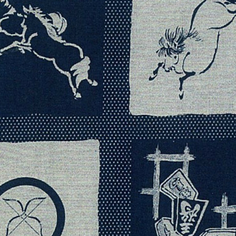 Takumi Printed Cotton Fabric Indigo Panel - Year of the Horse 13N-5B Takumi Printed Cotton Fabric Indigo Panel - Year of the Horse 13N-5B