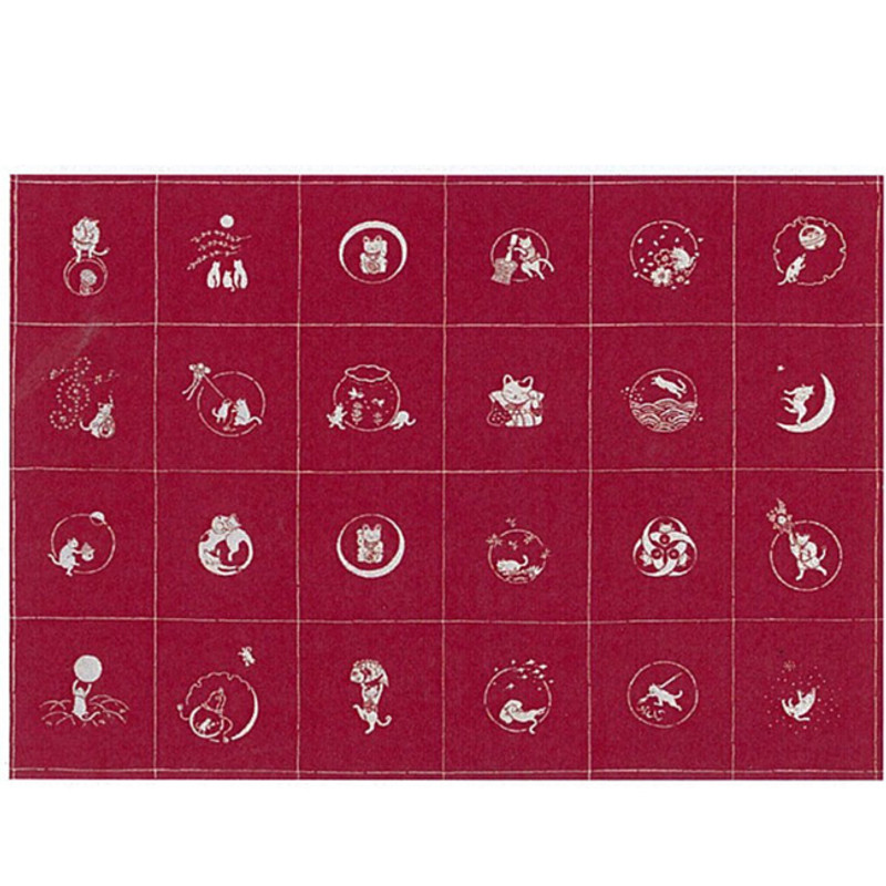 Takumi Printed Cotton Fabric Red Panel-Cats 13N-1SR