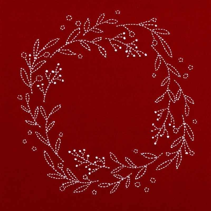Sashiko Christmas Wreath Pattern PSCW-102017 Sashiko Christmas Wreath Pattern PSCW-102017