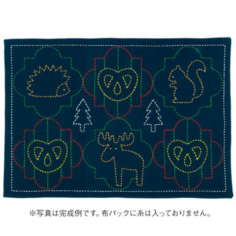Sashiko Placemat Black Forest Animals L-2005