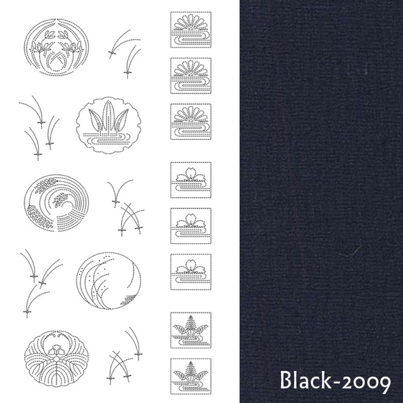 BeBe Bold Sashiko Panel #3 Black BBSP3-2009  100% Cotton Tsumugi - Stencil washes off BeBe Bold Sashiko Panel #3 Black BBSP3-2009  100% Cotton Tsumugi - Stencil washes off