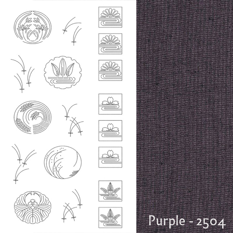 BeBe Bold Sashiko Panel #3 Purple BBSP3-2504  100% Cotton Tsumugi - Stencil washes off