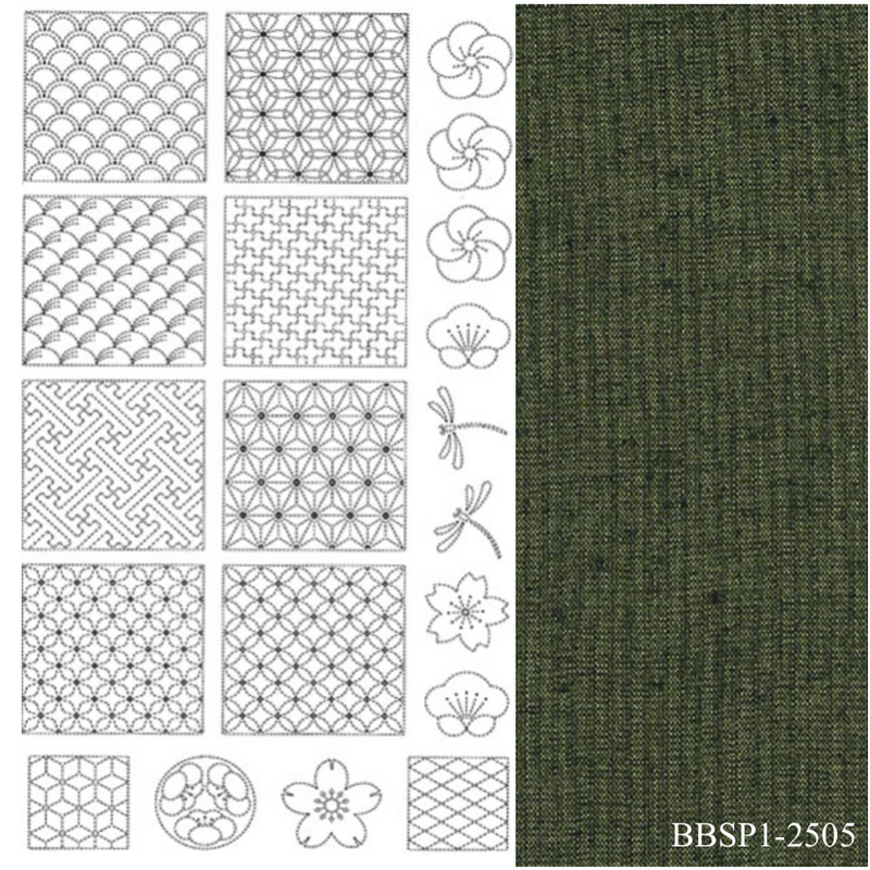 BeBe Bold Sashiko Panel #1 - Green - BBSP1-2505 BeBe Bold Sashiko Panel #1 - Green - BBSP1-2505