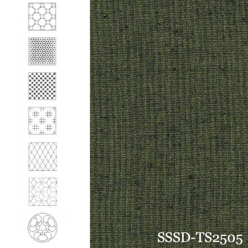 Sashiko Panel - Seven Patterns Green: SSSD-T2505 Sashiko Panel - Seven Patterns Green: SSSD-T2505