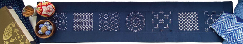 7 Navy blue sashiko patterns Table runner 7 Navy blue sashiko patterns Table runner