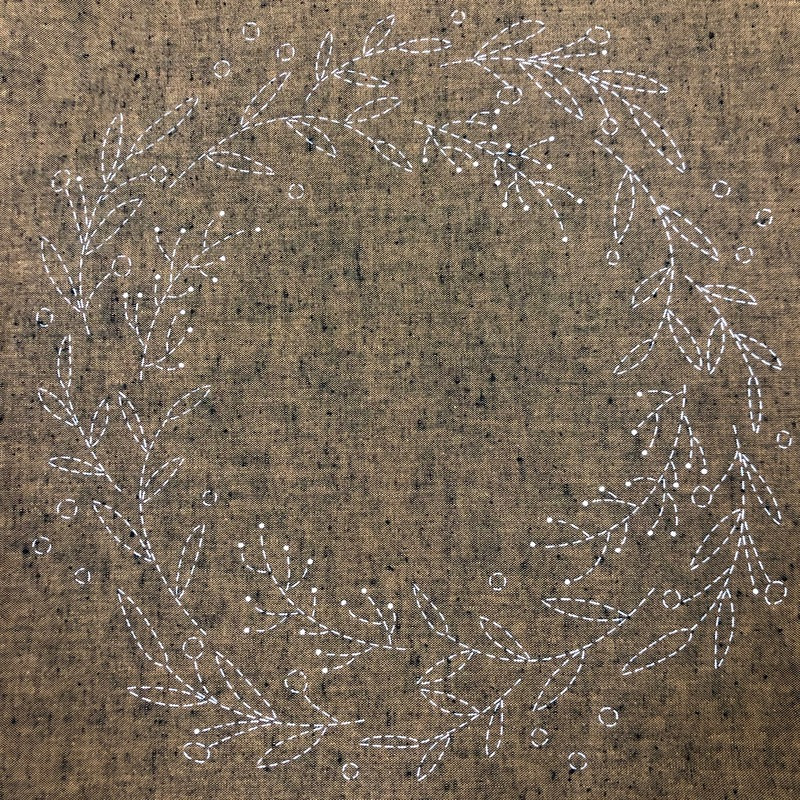 Pre-stencilled Sashiko Wreath Panel- Gold- SW-TS2007  Pre-stencilled Sashiko Wreath Panel- Gold- SW-TS2007
