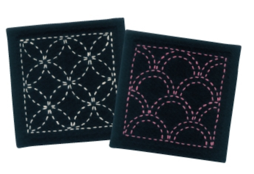 Sashiko Coaster Kit - 5 Coaster Set- Traditional Designs - # SK-223 In