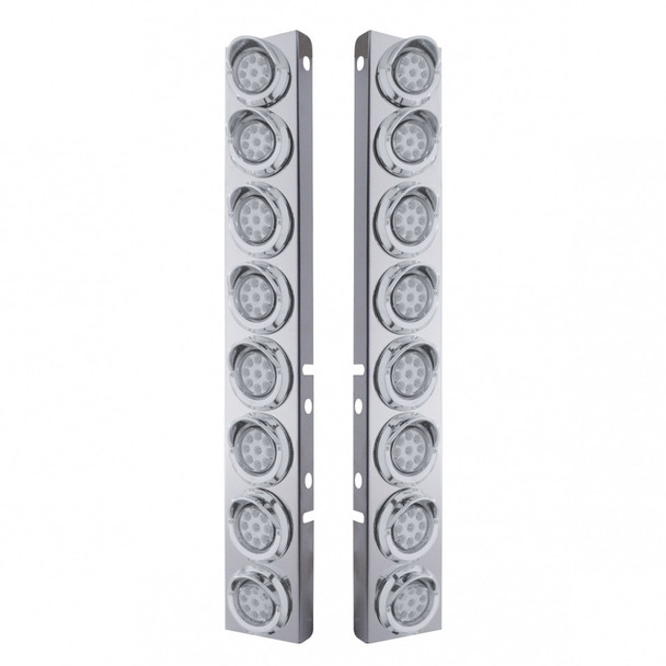 Peterbilt Stainless Front Air Cleaner Bracket w/ Sixteen 9 LED 2" Reflector Lights & Visors