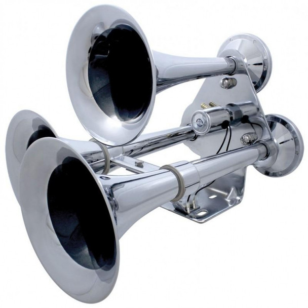 Chrome 3 Trumpet Heavy Duty Train Horn With Support Bracket