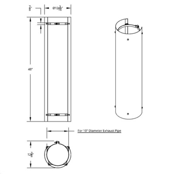 270 Stainless Steel 48" Plain Exhaust Shield - 10" Dia. Muffler