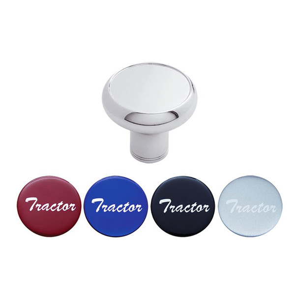 Chrome Deluxe Air Valve Knob "Tractor" Glossy Sticker - Black, Blue, Red And Silver