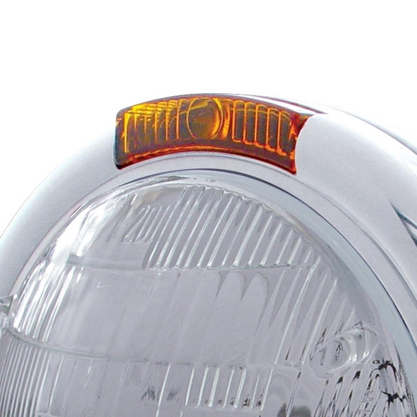 Stainless Steel "Classic" Peterbilt Sealed Beam Headlight W/ Incandescent Signal Light - Amber