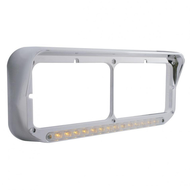 14 LED Rectangular Dual Headlight Bezel w/ Visor - Amber LED/Chrome Lens