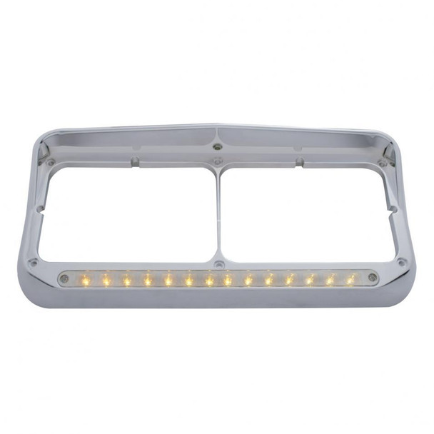 14 LED Rectangular Dual Headlight Bezel w/ Visor - Amber LED/Chrome Lens