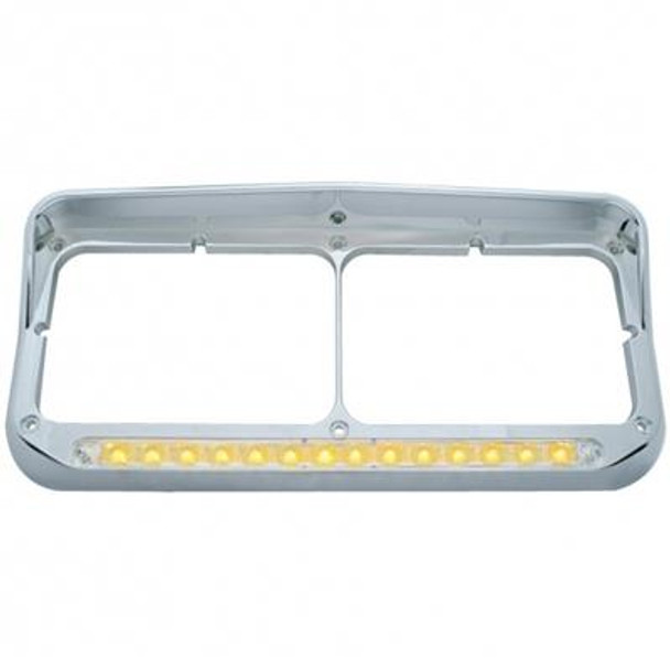 Chrome 14 Amber Led Rectangular Headlight Bezel W/ Visor - Clear Lens