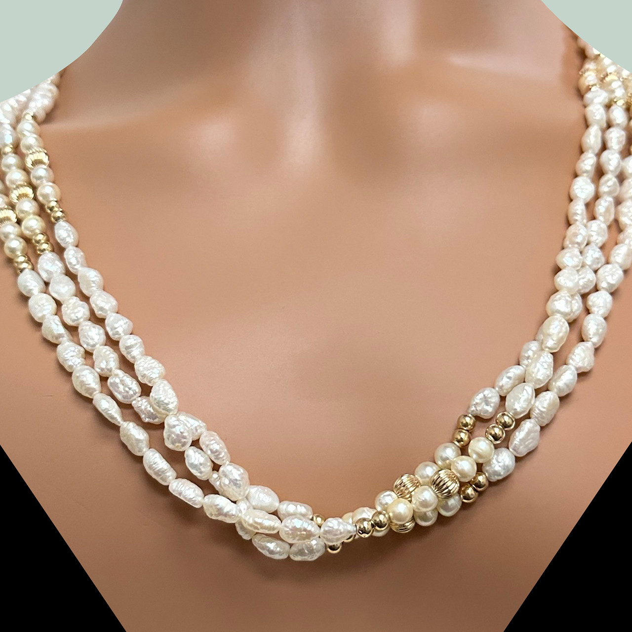 Triple Strand 8.5-9.0 mm AA+ White Freshwater Pearl Necklace – Pearl  Paradise