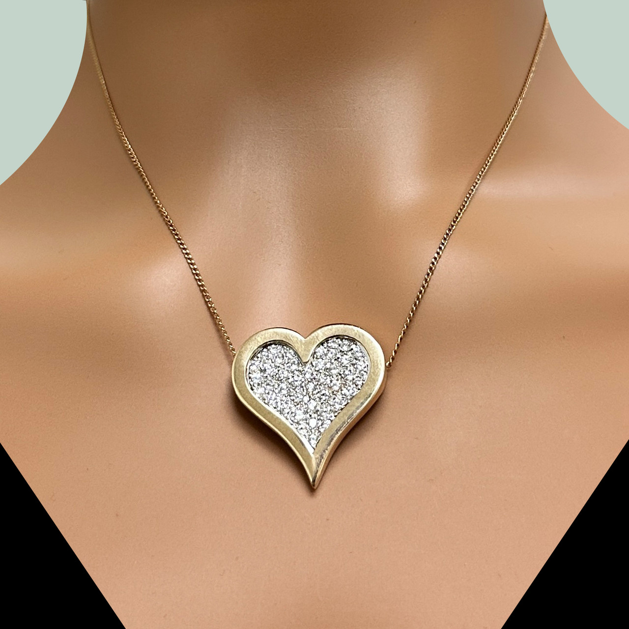 Estate Cluster Cubic Zirconia Heart Ladies Pendant 14K Two-Tone