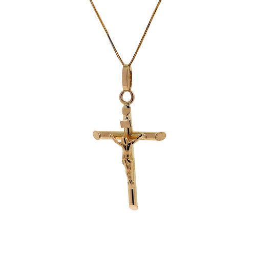 Religious Cross Crucifix Pendant 14K Yellow Gold 1.50" Large Size Unisex Estate