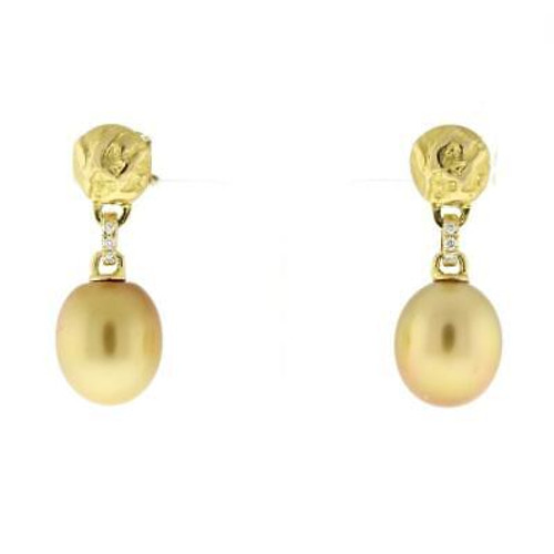 Yvel Golden Pearl Diamond Gold Nugget Drop Dangle Earrings 18K Yellow Gold 1.25"