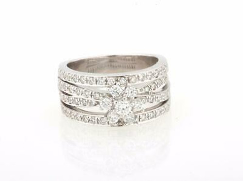 Estate 14K White Gold Floral Diamond Wide Dress Ring 1.65 CTW Diamonds Size 6